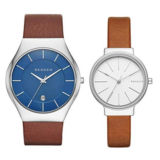 

Skagen SKAGEN pair watch leather belt blue silver wristwatch unisex SKW6160 SKW2479 men s women s [item]