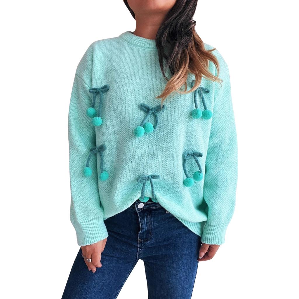 Women's Solid Color Knitted Pullover Sweater With Round Neck Splicing And Three-dimensional  Sweater