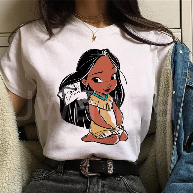 Princess Authentic TShirt Printed Pocahontas and Meeko TShirt Graphic Top Womens Loose Plus Size TShirt Short Sleeve S