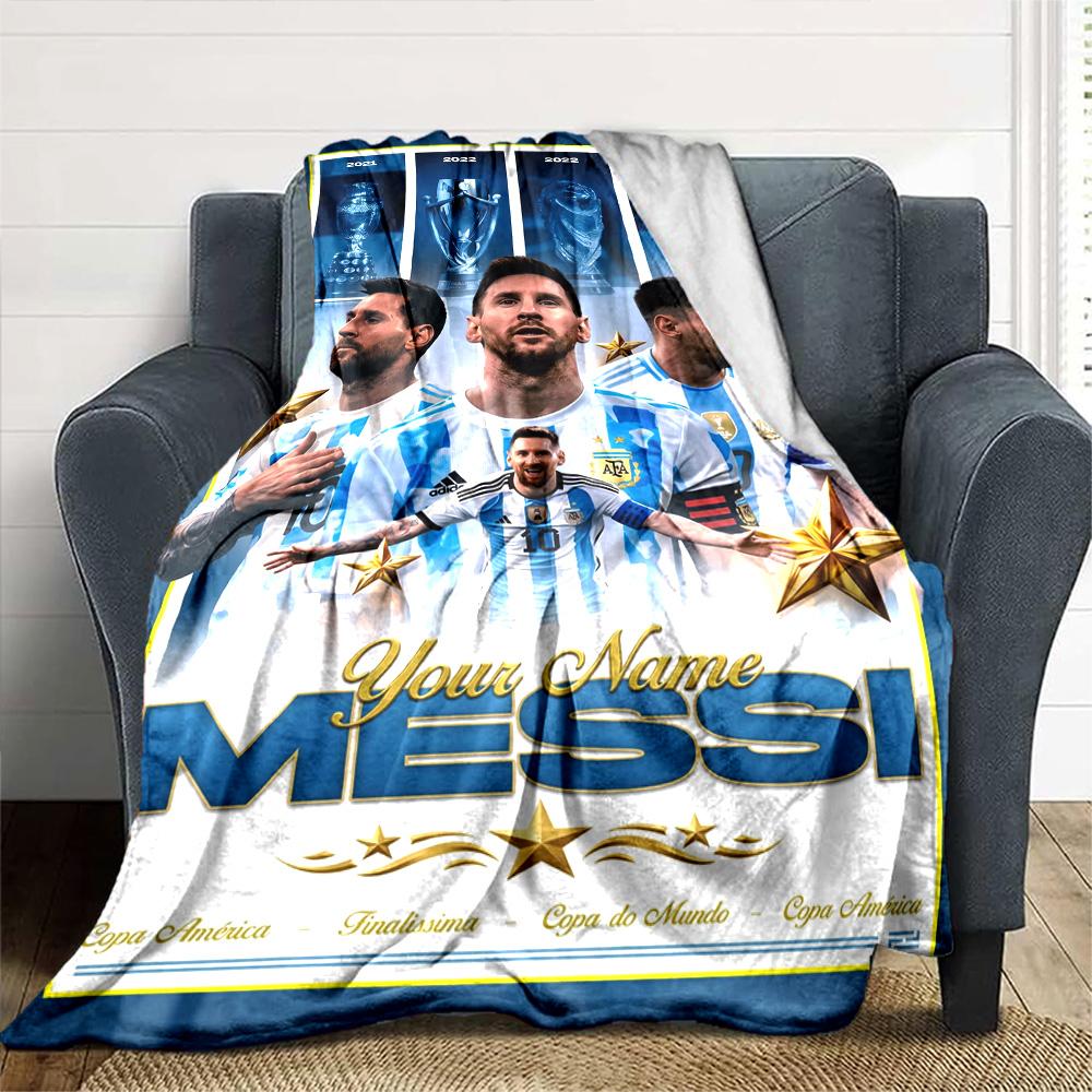 Football Messi Personalized Text Blanket Multi-purpose Personalized Blanket Durable Comfort Perfect for Chair Livingroom Nap Bed for All Occasions