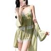 Summer French Three-piece Set V-neck Lace Suspender Shorts Cardigan Nightgown Ice Silk Pajamas Women's Loungewear