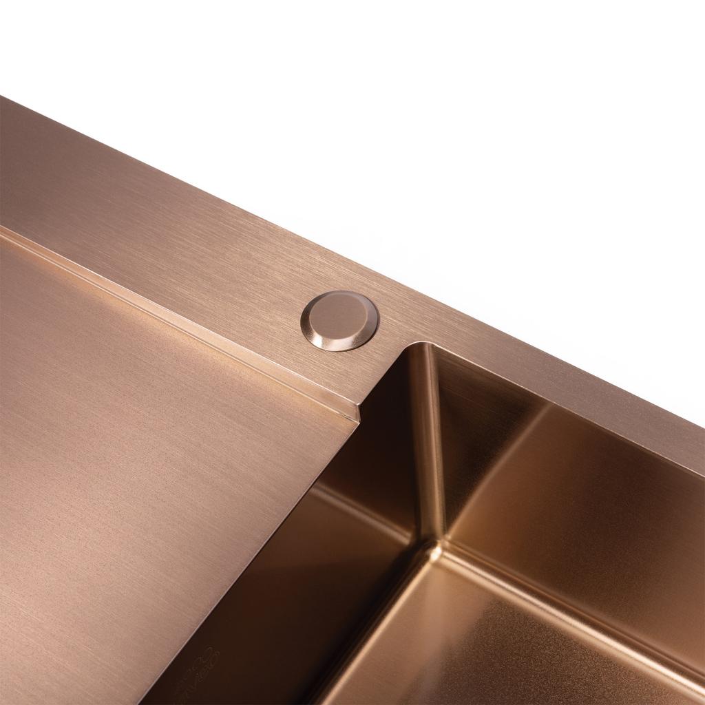 Single Bowl Stainless Steel Sink with Drainer and Siphon Copper Marmara