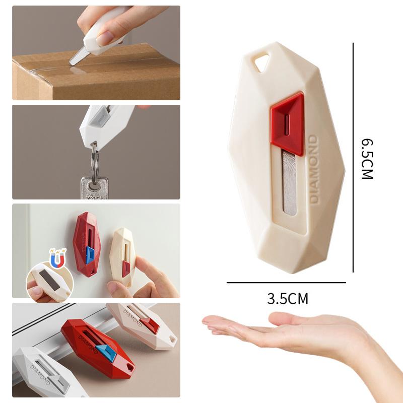 Magnetic Box Opener Cutter Safety Round Head Letter Envelope Opener Portable Unpacking Tool with Automatic Rebound Design