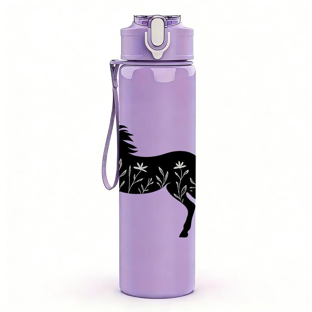 1PC Galloping Black Horse Silhouette 750ml Color Plastic Sports Water Bottle Leakproof Flip Straw Lid Suitable for Sports Office Home Use