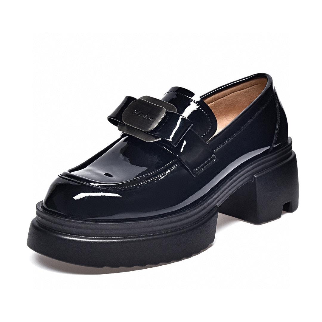 

Женские туфли-лодочки с круглым носком из лакированной коровьей кожи на толстой подошве в новом весеннем студенческом стиле 39 чёрный