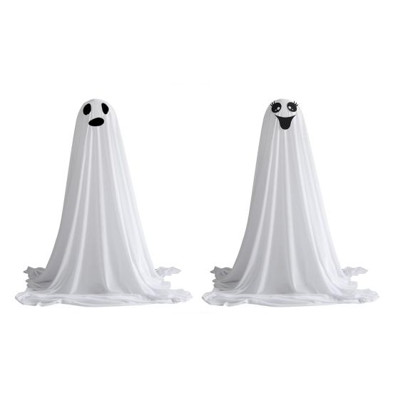 Halloween Ghost Decoration Outdoor DIY Large Lighted Cloth Ghosts with String Lights Spooky Standing White Ghost for Garden Patio Front Porch