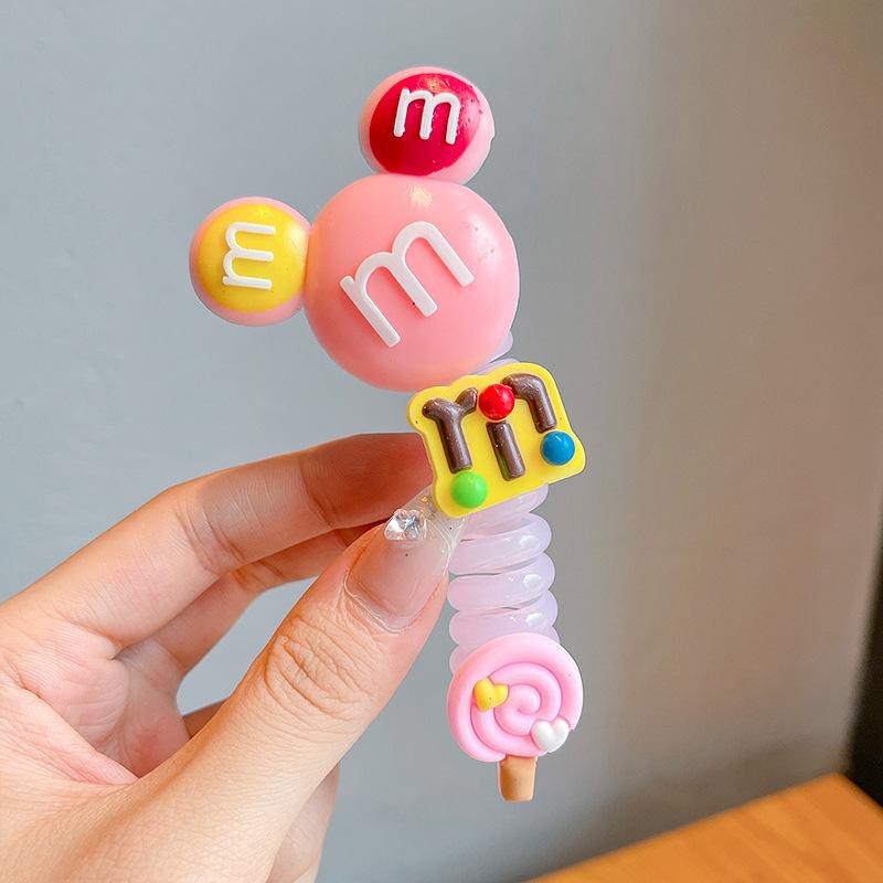 1PC New Lovely Beaded Big Flowers Elastic Spiral Hair Rope Head Rope Ponytail Hair Ring Rubber Band Headdress For Kids