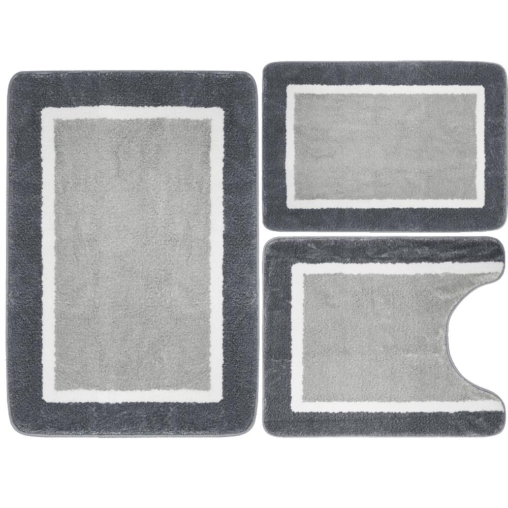 Set di 3 Tappetini da Bagno in Velluto con Memory Foam Assorbenti Antiscivolo Extra Morbidi Lavabili in Lavatrice e Asciugatrice Tappetino per Pavimento del WC