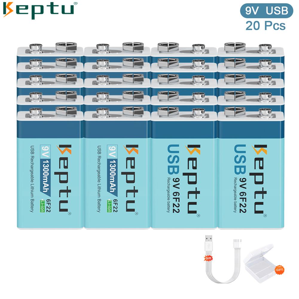 KEPTU 1300mAh 9V Li-ion Rechargeable Battery with Micro USB, 6F22 Lithium Battery for Wireless Microphone, RC Toys, and Gadgets