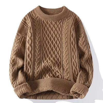 Herren Winter Warm Retro Rundhals Verdickter Pullover Strickpullover Großer Freizeitpullover