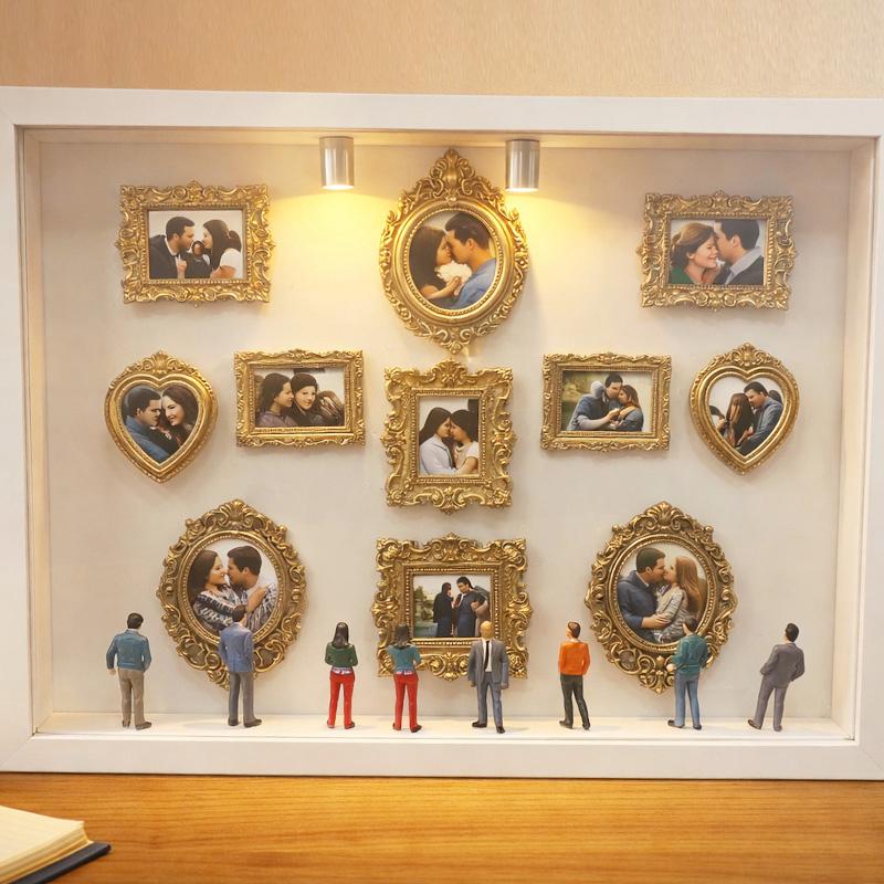 DIY Mini-Museum Silhouette Box, Familien-Erinnerungs-Po Vitrinenrahmen Silhouette Box mit Licht, Mini-Rahmen & Figuren