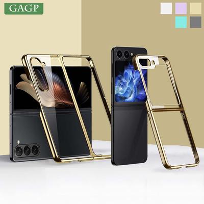 Luxuriöse, transparente Schutzhülle mit Scharnier für Samsung Galaxy Z Flip 3 4 5 Fold 3 4 5, sturzsicherer Schutz, harte PC-Rückseite