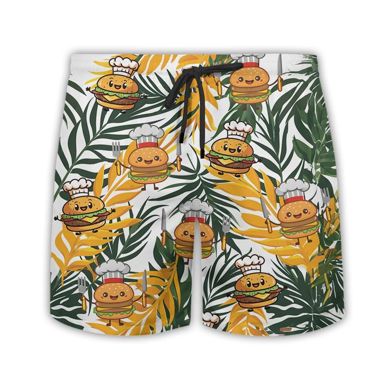 

Hamburger Lover Short Pants For Men Clothes Fast Food Hawaii Mens Swim Short Beach Shorts Casual Male Streetwear Burger Trunks S