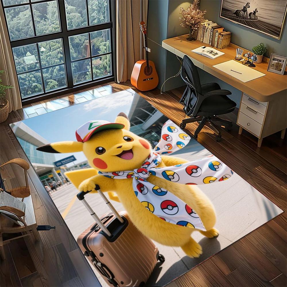 Pikachu Area Rug Home Gamer Room, Non Slip Washable Large Carpet Floor Mat Bedroom Indoor Decor.-TING