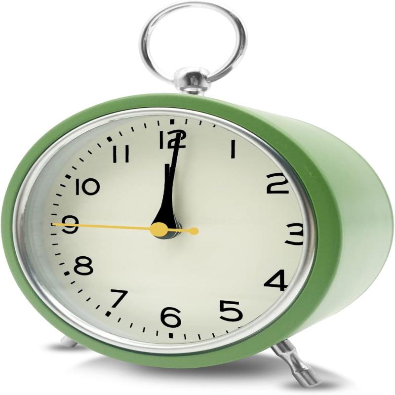 Metal alarm clock 4-inch children's desktop simple analog clock with night light, silent and non ticking clock, bedroom small desktop alarm clock