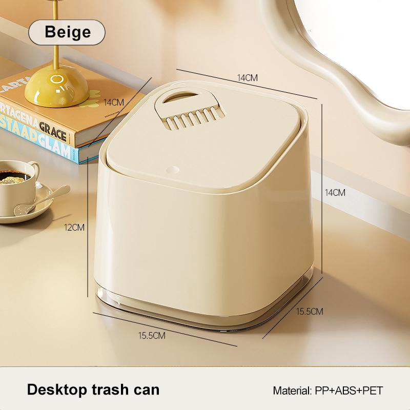 Desktop Trash Can Advanced Sense Pressing Spring Lid Paper Basket Large Capacity Waterproof Office Garbage Can With Lid