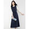 Xinfeyu French Style Lace Long Sleeve Midi Dress