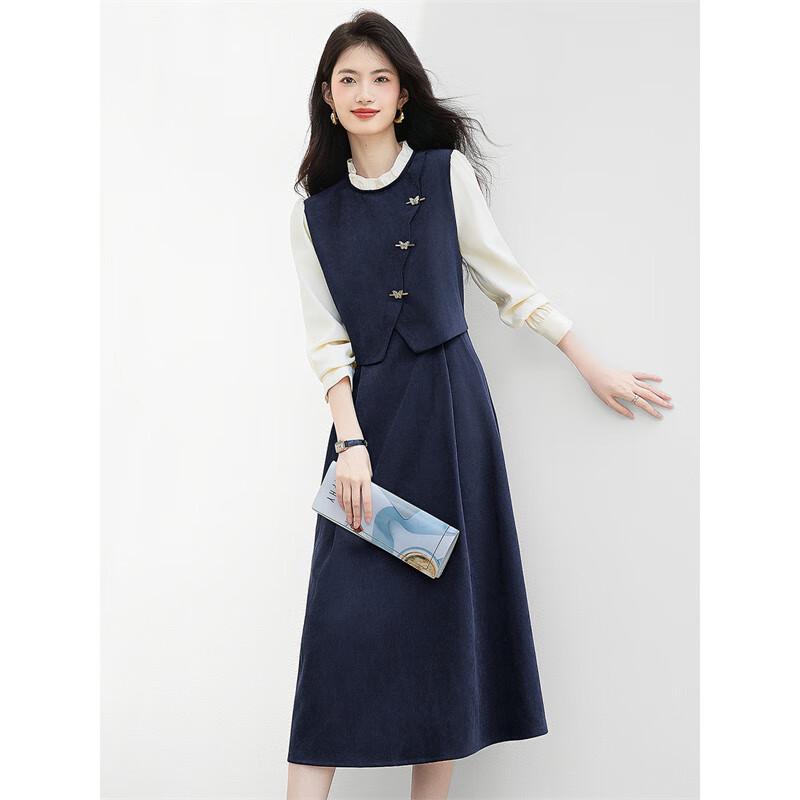 Xinfeyu French Style Lace Long Sleeve Midi Dress L