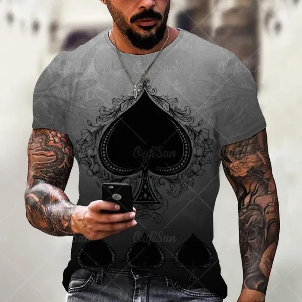 Sommer 3D Poker Print Herren T-Shirt Harajuku Street Monster Horror Stil Mode Lässig Rundhals Kurzarm Übergroße Oberteile