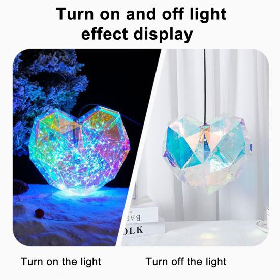 Love Heart Night Light Prismatic Iridescent 3D Heart Shape LED Light Bedroom Atmosphere Lamp Gifts for Lovers Friends