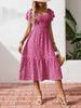 New Wish Bestseller Square Neck Bubble Sleeve Floral Ruffled Dress Long Dress