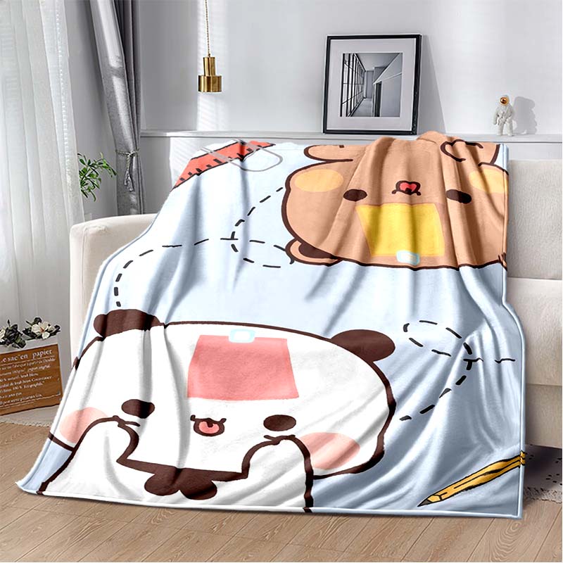 Cute Bubu and Dudu Series Blanket Cartoon Print Kids Warm Flannel Soft Comfortable Home Travel Blanket Bed Blanket Birthday Gift