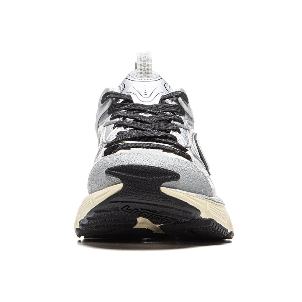 Li Ning Xingji Amortiguación Antideslizante Resistente a la Abrasión Transpirable Caña Baja Zapatillas Chunky para Mujer Plata Blanco AGCU372-2