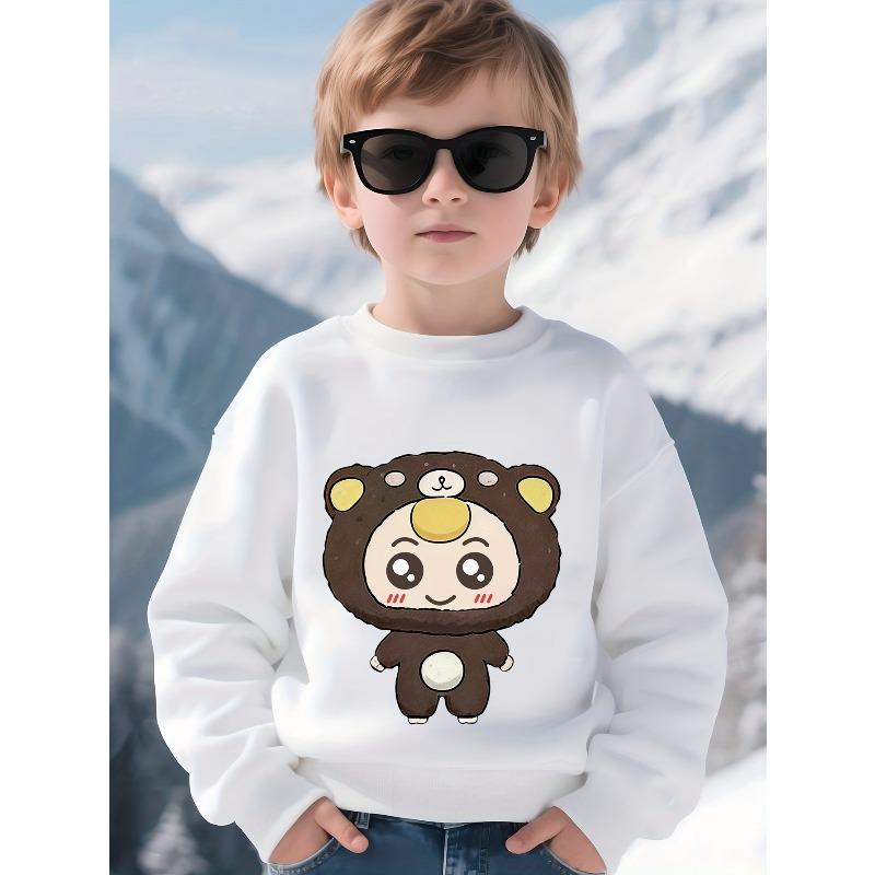 Kids Crewneck Long Sleeve Sweatshirt, Cartoon Bear Cute Print 110