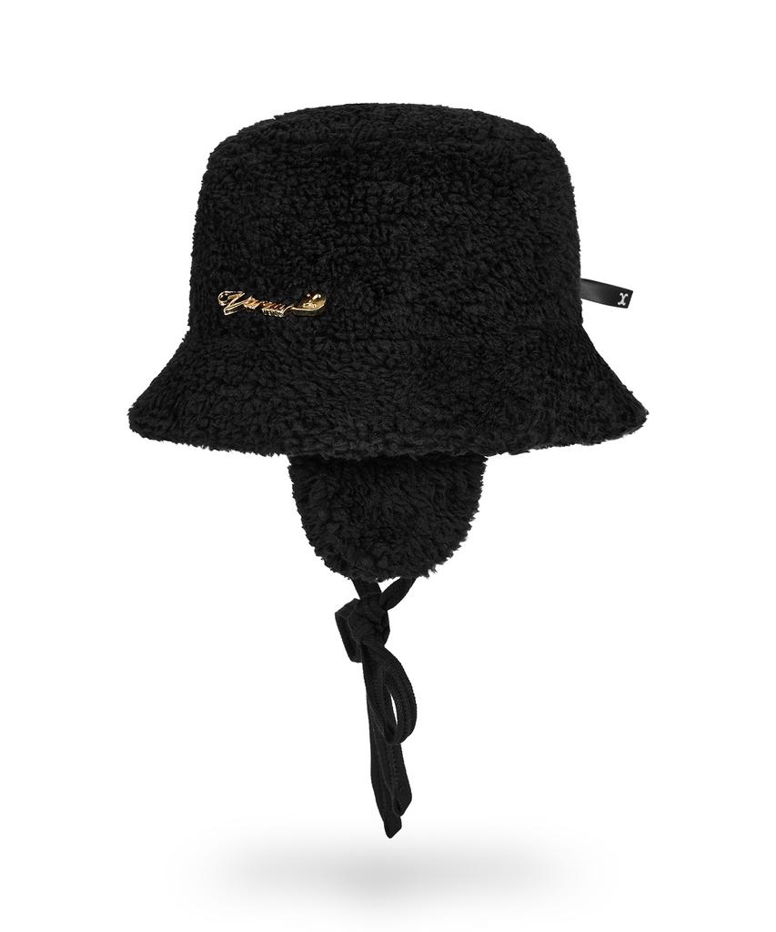 Bajal Safety Fin Sherpa Fur Flap Bucket Hat Black
