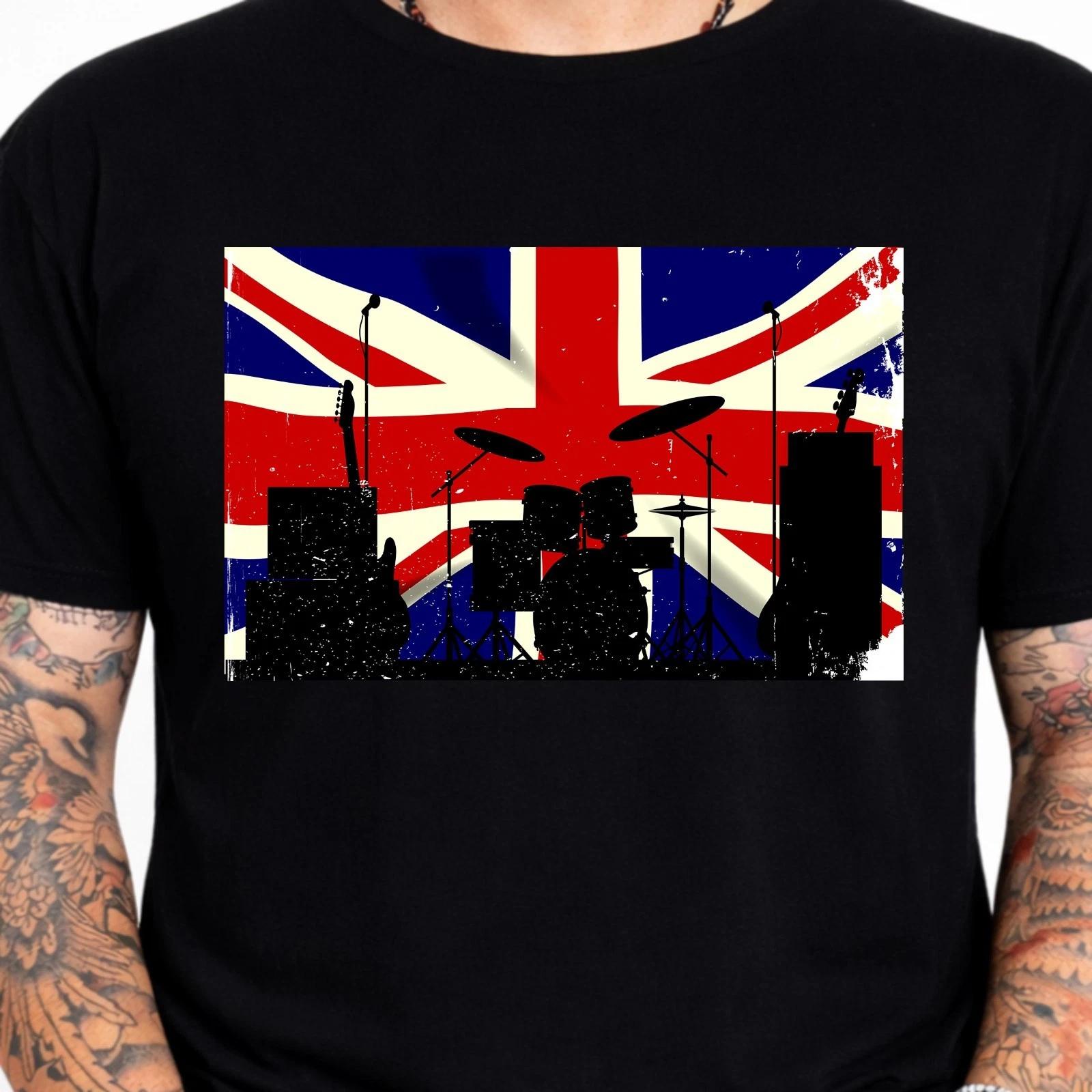 Rock Band T Shirt Union Jack Flag Guitar Drums Music Lover Festival Retro Tee XL