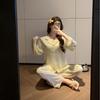 2026 Women's Ice Silk Backless Lace Long Sleeve Pajama Set