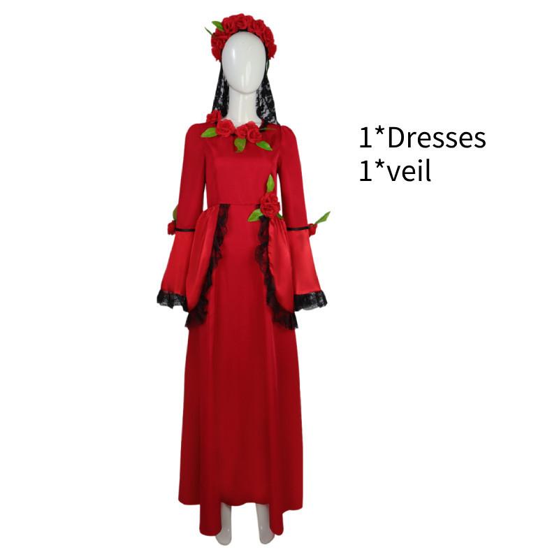 

Grangel Carlos Halloween Bride Horror Ghost Costume Dress Cosplay Retro Red S