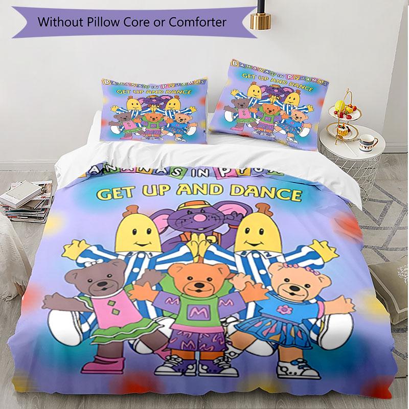 3-teiliges Bettbezug-Set (1 * Bettbezug + 2 * Kissenbezug, ohne Kern), Bananas in Pyjamas Aufdruck Weiches Ganzjahres-Bettwäscheset, Heim-Schlafzimmer-Dekoration Geschenk