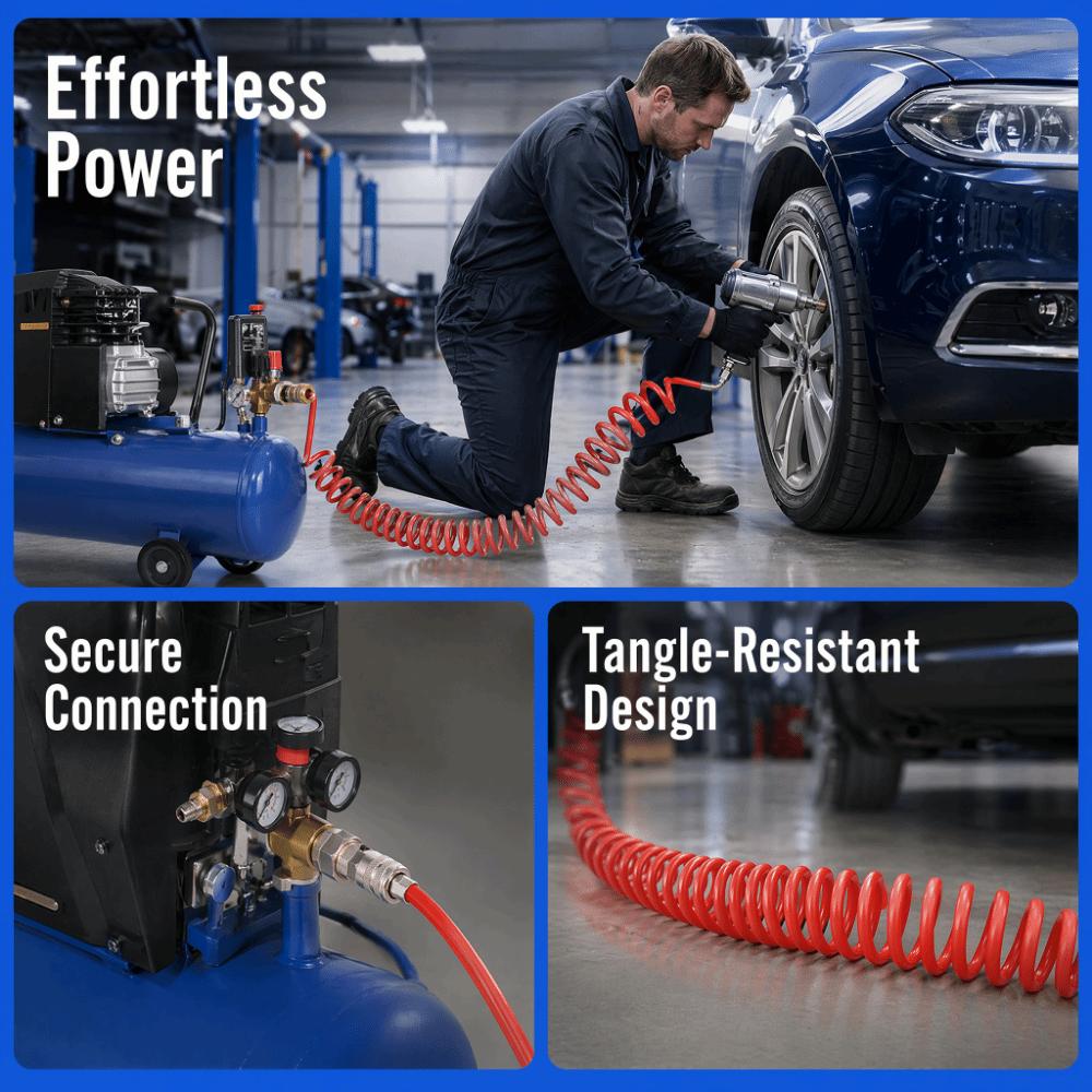 3/6/9m PU Recoil Air Hose SP20-PP20 Quick Connect Fittings Pneumatic Spiral Hose Air Compressor