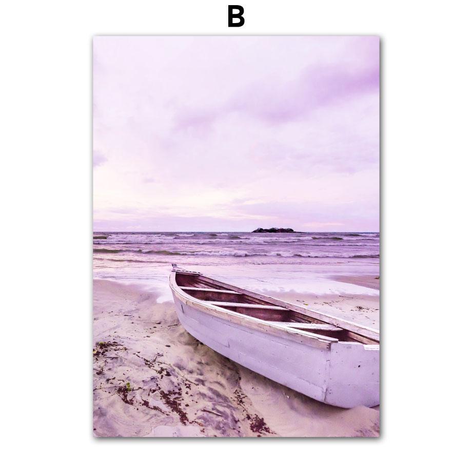 Wall Art Dreamy Purple Tropical Beach Coconut Tree Seagull Starfish Canvas Painting Living Room Decor Posters And Prints Picture