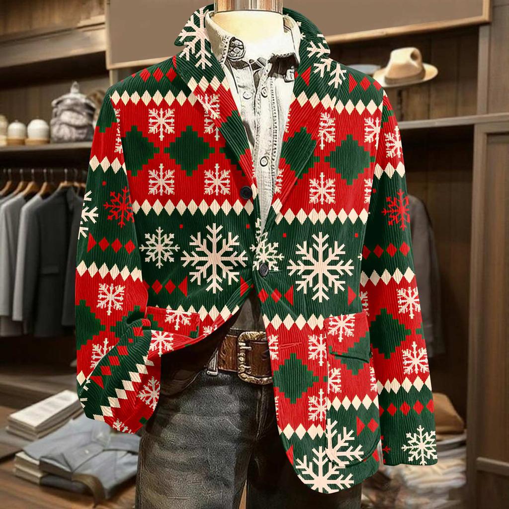 Herren Bedruckter Cord Warmes Taschen-Sakko Strickjacke Herren Freizeitanzug