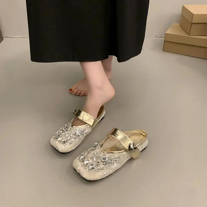 Fashion Slides Flat Square Toe Women's Slippers and Ladies Sandals On Sale Summer Footwear Wholesale Clappers Korea Style Stylish Shoes