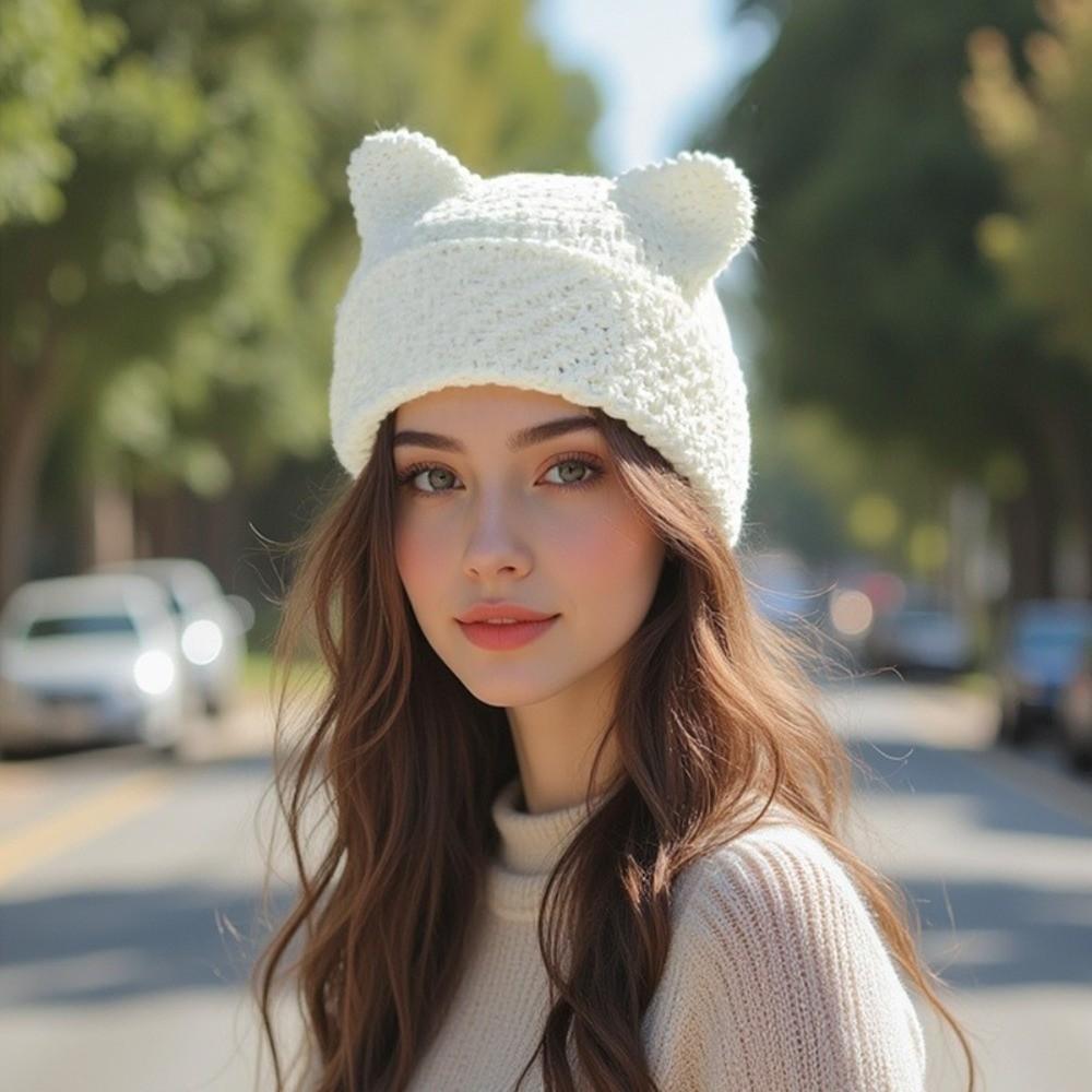Neue Katzenohren Japanische Mütze Gestreift Lässig Spitz Pullover Ins Kleiner Teufel Niedlich Damenmützen Herbst Winter