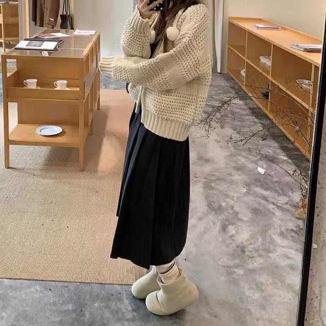 Women's Retro Korean Cable Knit Zipper Cardigan – Autumn/Winter Loose Round Neck Solid Knitwear