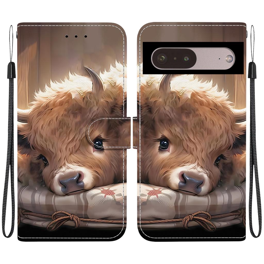 Handmade PU Leather Flip Case for Google Pixel 7 Pro Anti-Slip Shockproof Cover with Wrist Strap & Heart/Rose Cat Designs