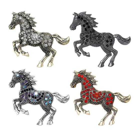 Vintage Rhinestone Horse Brooch Alloy Running Horse Lapel Pin Sweater Cardigan Coat Business Suit Decoration Men Women Clothing Accessories