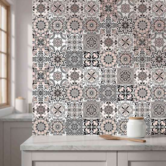 Kitchen Bathroom Wall Stickers 3Pcs 2D Retro Floral Tile Stickers, Self-Adhesive Waterproof Oil Proof Water Resistant Covers Decals, Peel &
