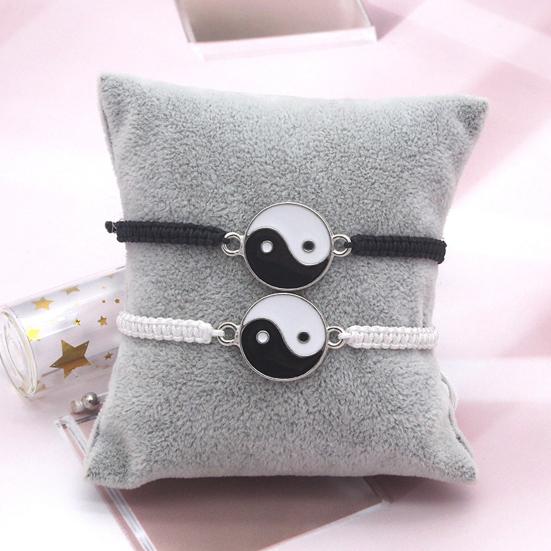 Couple Bracelet Handmade Braided Adjustable Round Beads Alloy Tai Chi Yin Yang Men Women Rope String Fashion Jewelry
