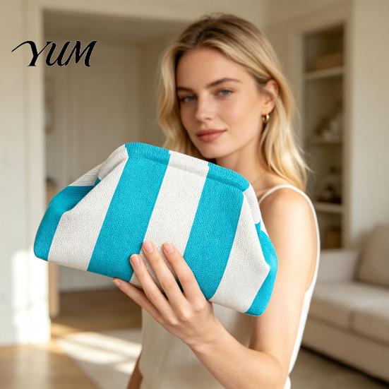 Large Capacity Cosmetic Pouch Woven Striped Clutch Purse for Woman, Pouch, Portable Knit Dumpling Bag, Kiss Lock Handbag Evening, Party