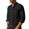 Men's Long Sleeve Linen Shirt Stand Collar Breathable Casual Pocket Shirt Lightweight Summer Top