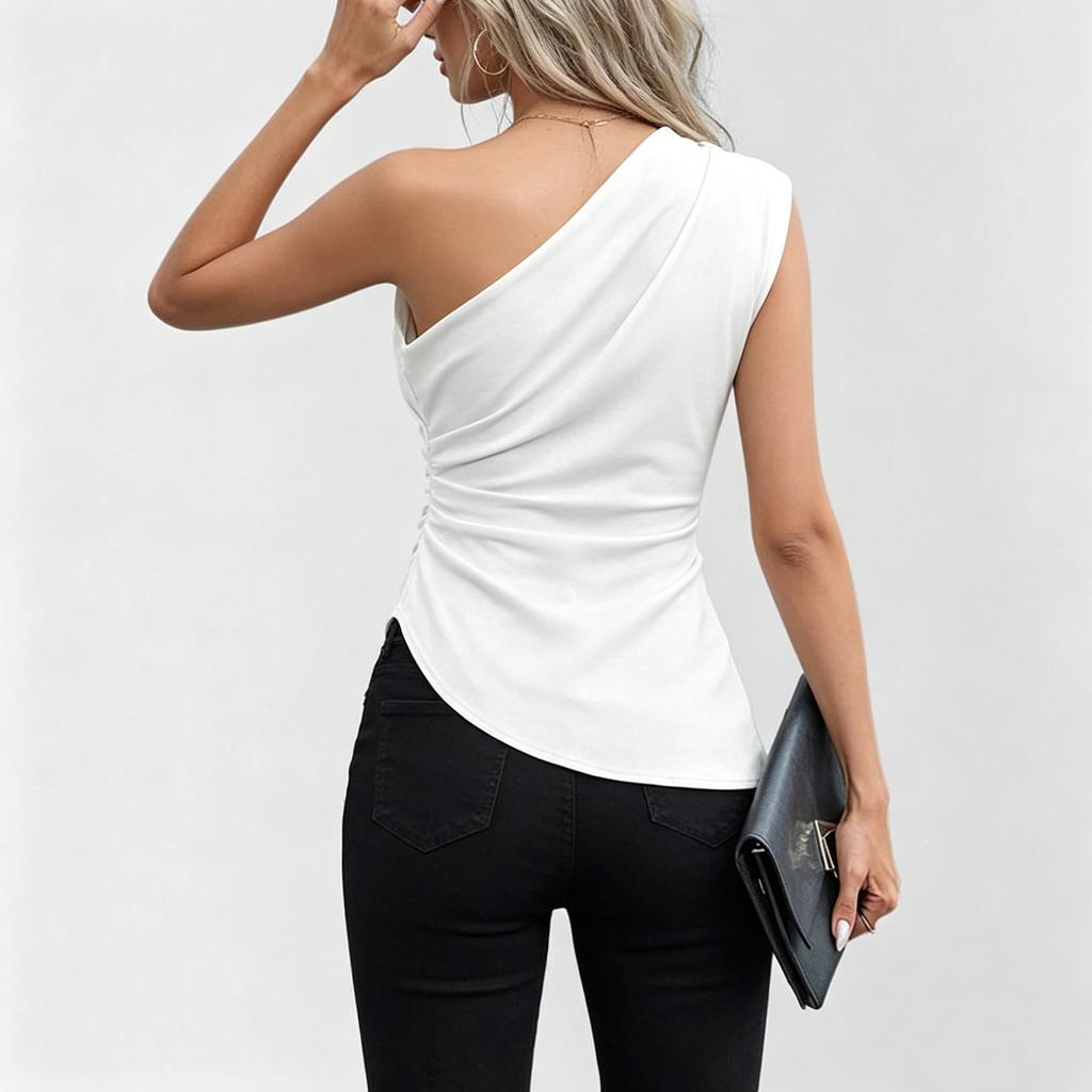 Women'sfashionable Casual Sleeveless Sloping Neck One-shoulder Pullover Top