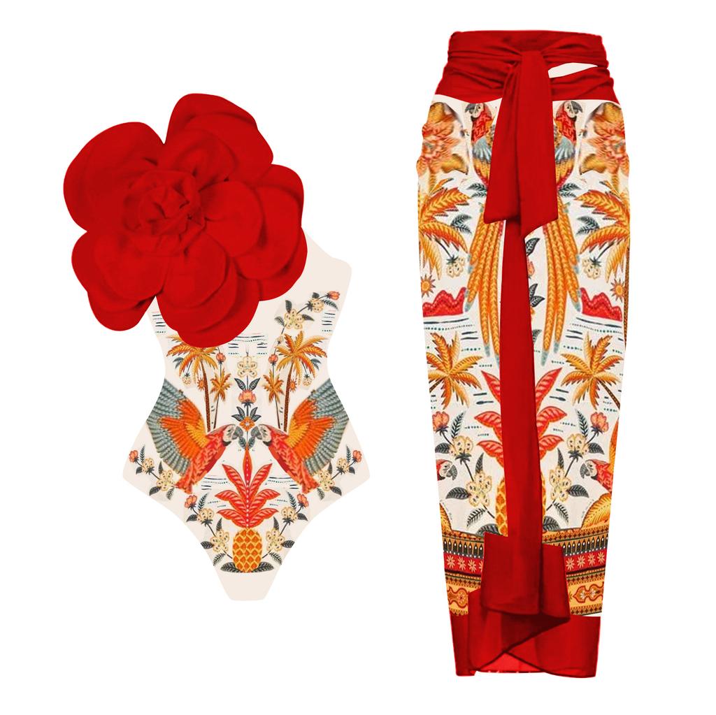 Ashgaily Flower One Piece Swimsuit Women One Shoulder Swimwear Monokini Bodysuit Bathing Suit Belt Beach Wear