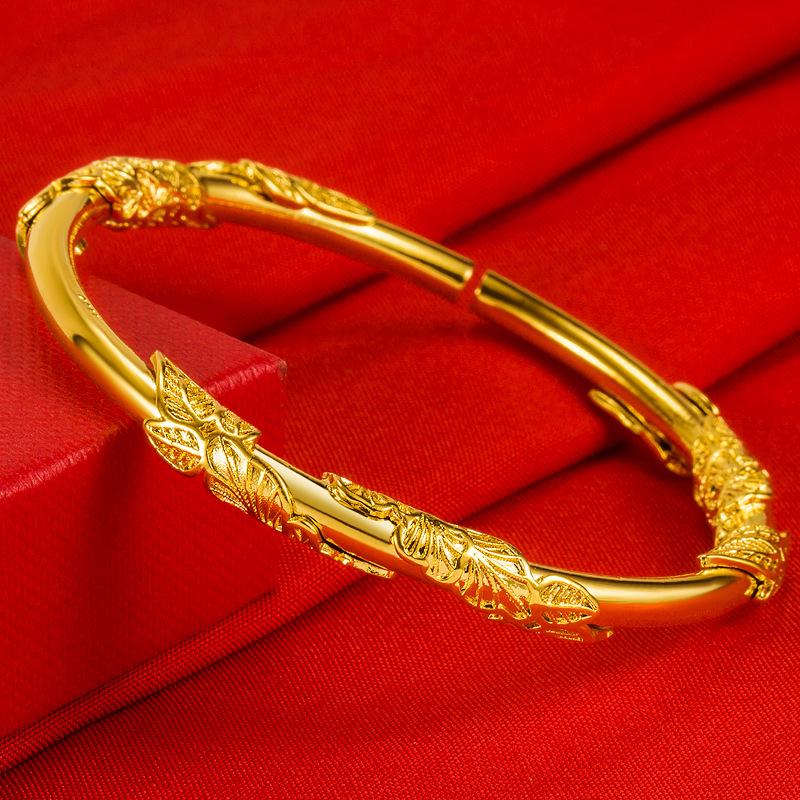 Handmade Acacia Vine Bracelet: Women's Fashion, Embossed Sand Gold Inlaid Leaves and Flowers