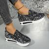 Fashion Silver Glitter Chunky Platform Comfort Sneakers Women 2025 Autumn Thick Bottom Loafers Slip-On Height Increasing Casual Shoes 42