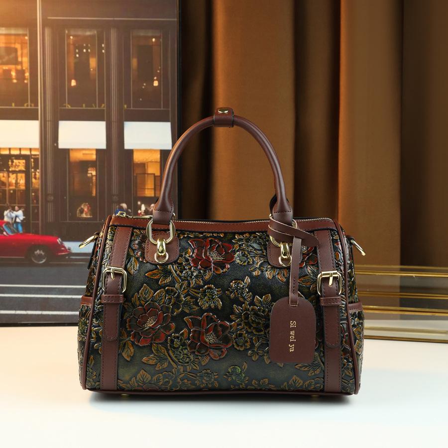 

Spring And Summer Large-Capacity Out Mother Bag Retro Flower Portable Pillow Bag Light Luxury Shoulder Messenger Bag темно-коричневого
